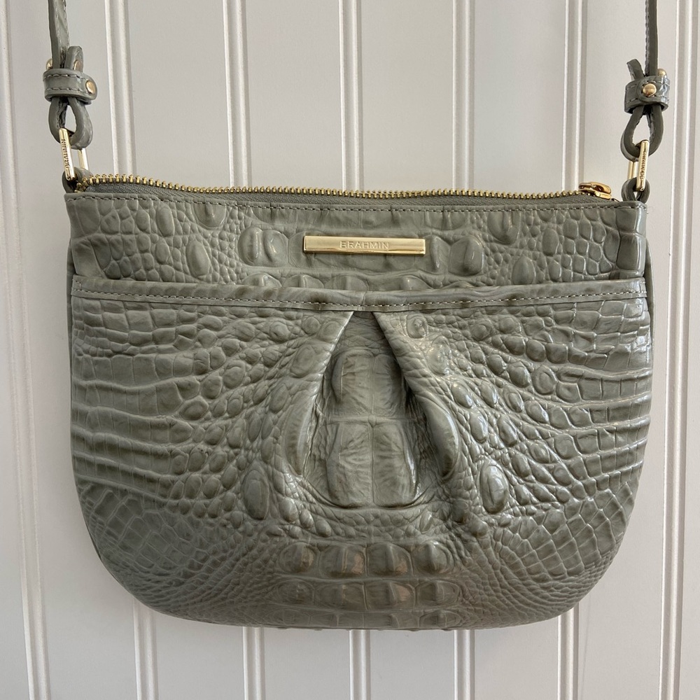 Brahmin Tara Crossbody Gray Sage Melbourne Croc Embossed Handbag Purse NWOT
